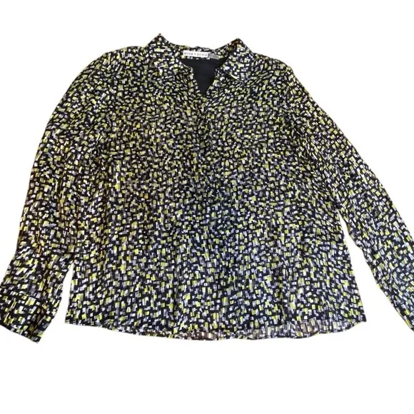 Alice + Olivia Silk blend Sheer geometric Eloise Blouse Women’s Size LG